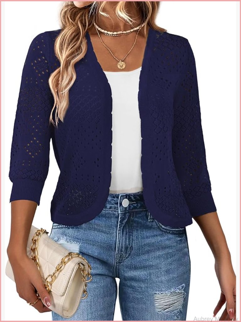 Lightweight 3/4 Sleeve Open Front Cropped Cardigan Shrug Sweater S-Xl